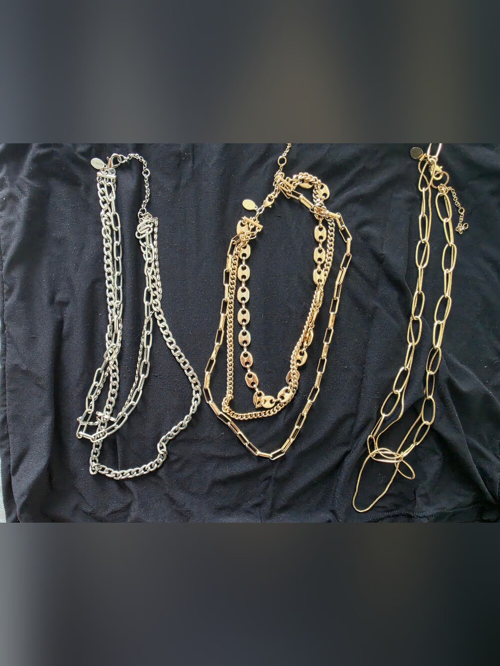 Express Mixed Metal Layered Link Necklace Set in Gold and Silver